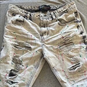 Stylish Beige Paint Splatter Jean Shorts